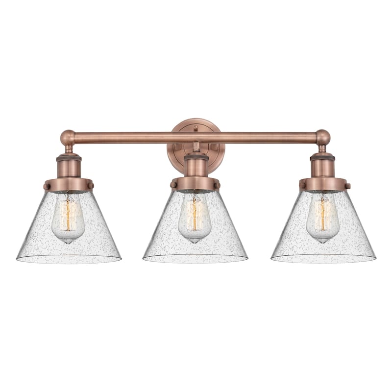 Innovations Lighting 616-3W-10-25 Cone Vanity Cone 3 Light 25" Wide - Antique Copper / Seedy / Multi-Colored