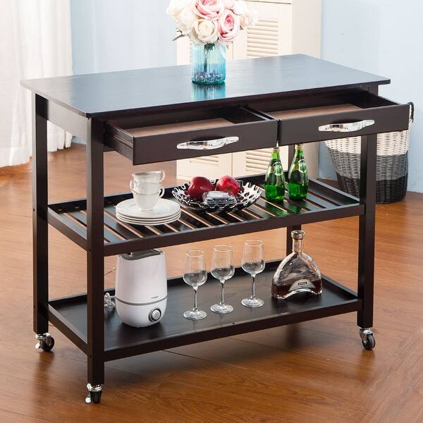 Shop Kitchen Island Cart With Wheels Drawers Espresso Free