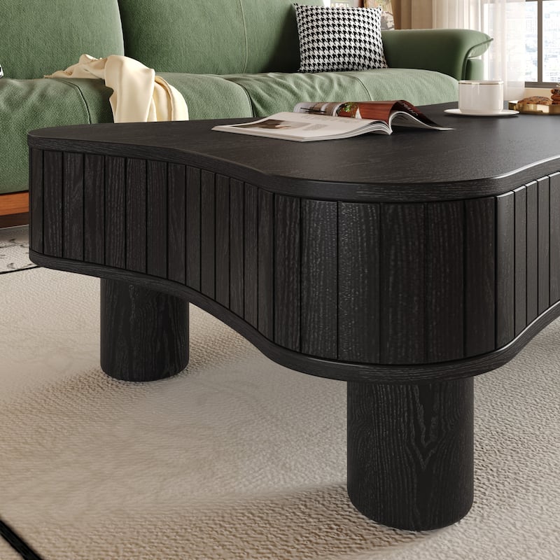 Lift Top Coffee Table - Fluted Panel Hidden Storage,Silent Hydraulic Lift,Curved Safety Corners,5 Min Assembly