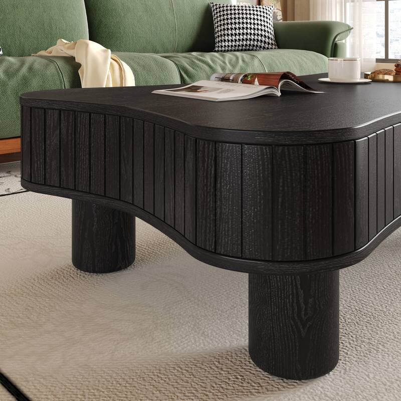 Lift Top Coffee Table 42" - Fluted Panel Hidden Storage, Silent Hydraulic Lift, Curved Safety Corners,5 Min Assembly