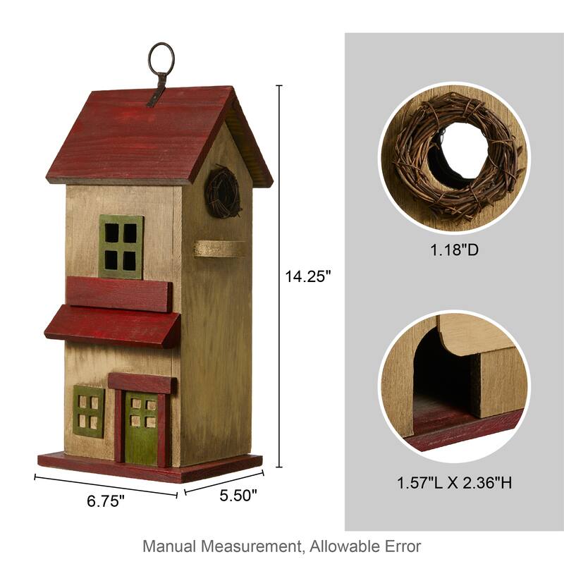 Glitzhome 14.25"H Solid Wood Cottage Decorative Garden Birdhouse - 6.75''L X 5.50''W X 14.25''H