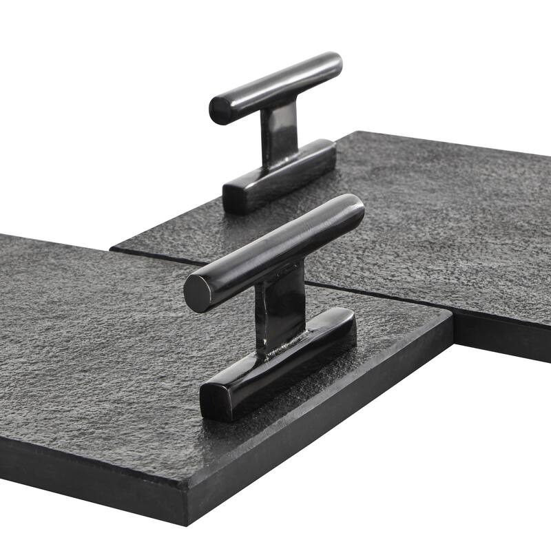 Black Marble Textured Living Room Decor Tray with Silver or Black Rod Handles (Set of 2)