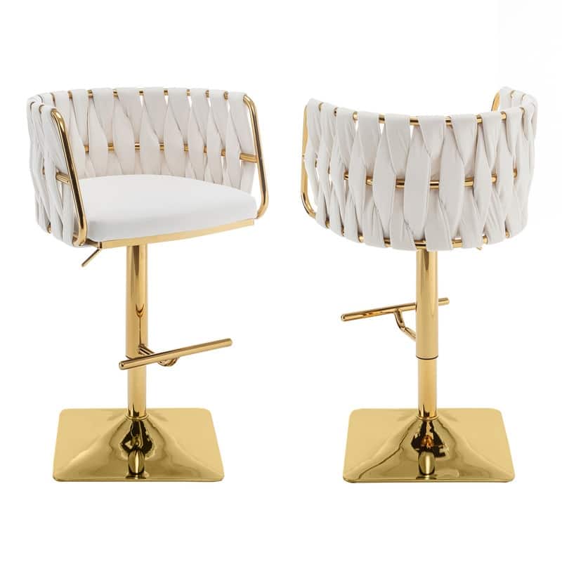 Best Quality Furniture Adjustable Upholstered Barstools with Square Chrome Finish Base (Set of 2)