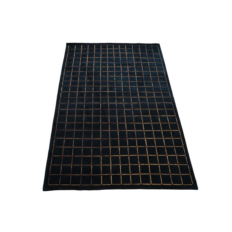 6x9'1'' Hand Knotted Wool Navy Modern & Contemporary Embossed pile Fashion Rug - 6' x 9' 1''