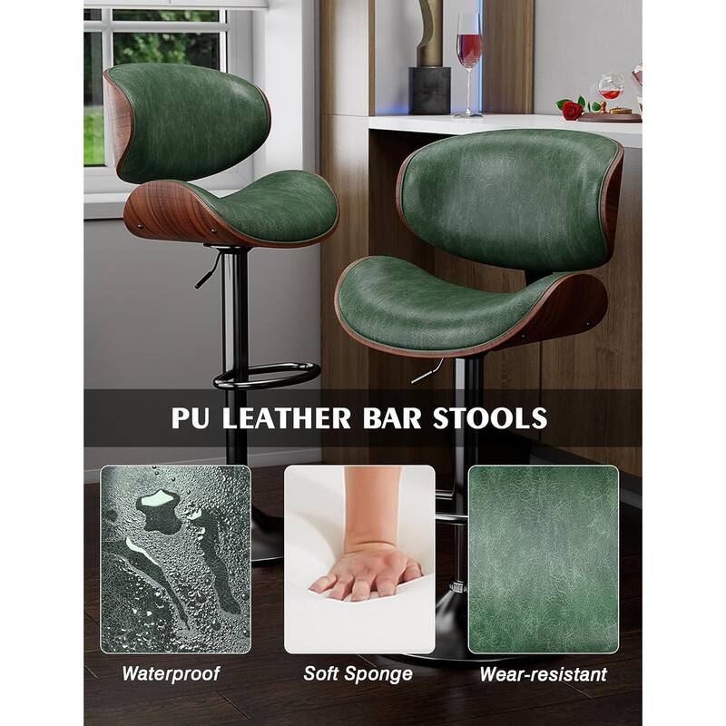 Bar Stools Adjustable Height Swivel Faux Leather Armless Barstools