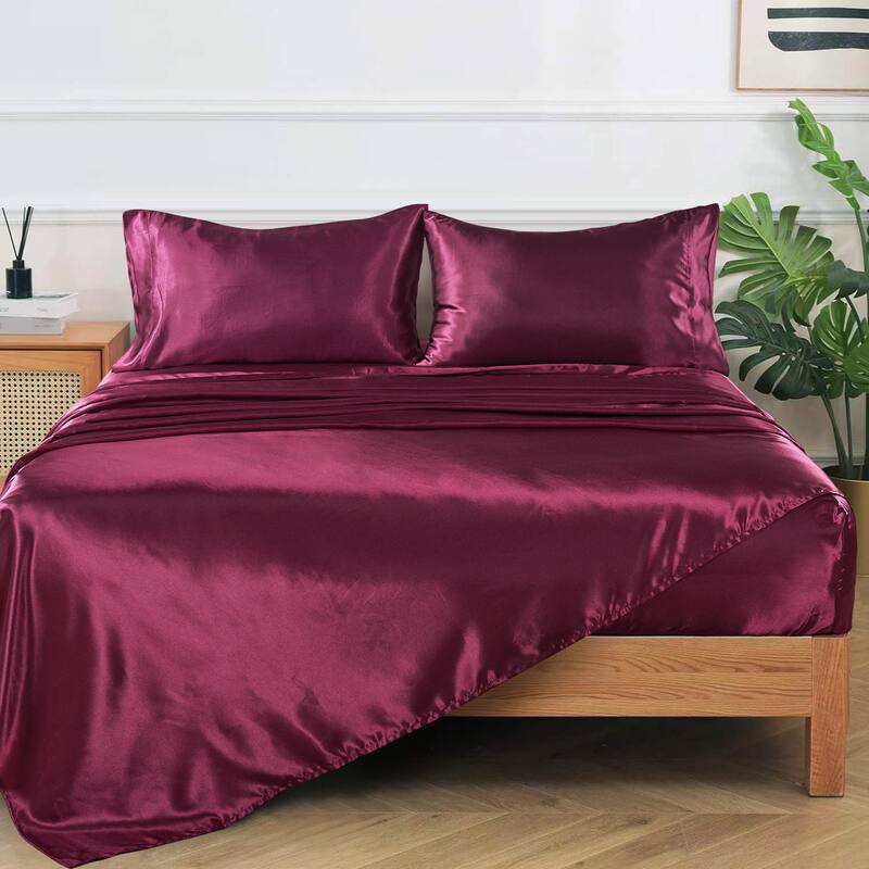 Remembrance Satin 4-piece Bed Sheet Set - King - Burgundy