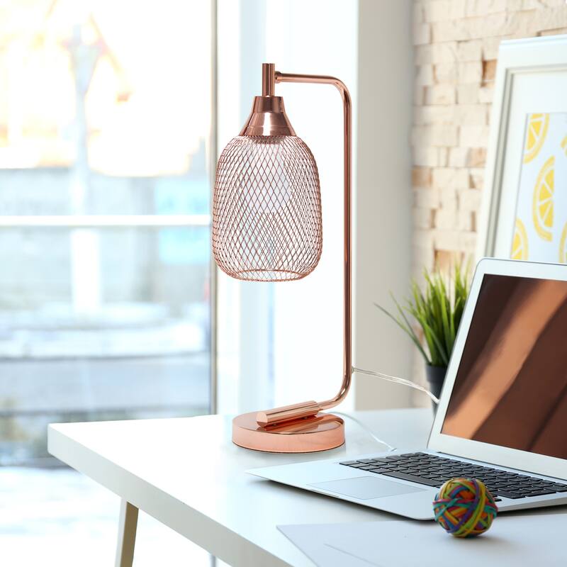 Industrial Style Desk Lamp with Wire Shade - 19" - Rose Gold