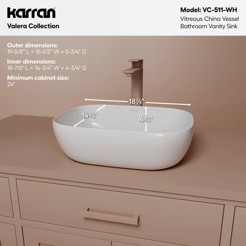 Karran Valera 20" Vitreous China Vessel Bathroom Sink in White