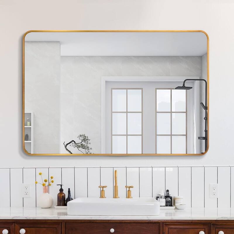 30 in. W x 40 in. H Rectangular Bathroom Wall Mirror - Gold