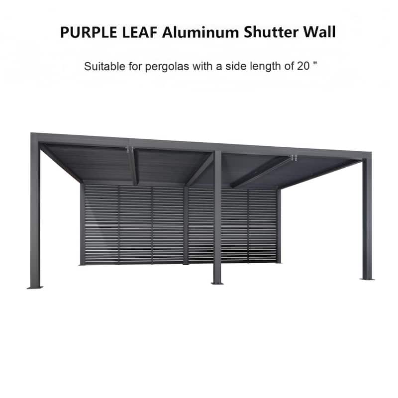 PURPLE LEAF Grey Louvered Pergola Accessories Roller Blinds, Strip Light and Shutter Wall(Pergola Not Included) - 20' - Shutter Wall Only