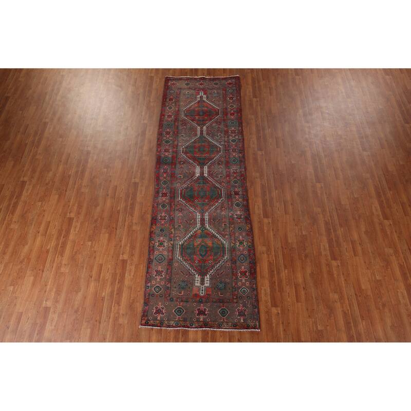 Tribal Heriz Persian Vintage Runner Rug Handmade Wool Carpet - 3'9" x 11'11"