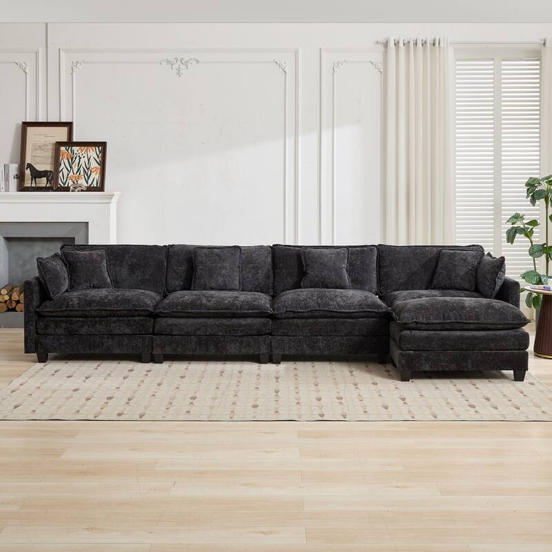 Roomfitters Large Upholstered 4-Seater Sofa with Plush Cushions and Pillows, Modern Cloud Couch for Living Room