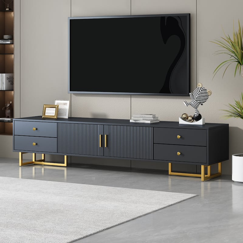 Modern TV Stand TV Console Table for 65+ Inch TV, T-shaped Metal Frame Media Cabinet Entertainment Center for Living Room