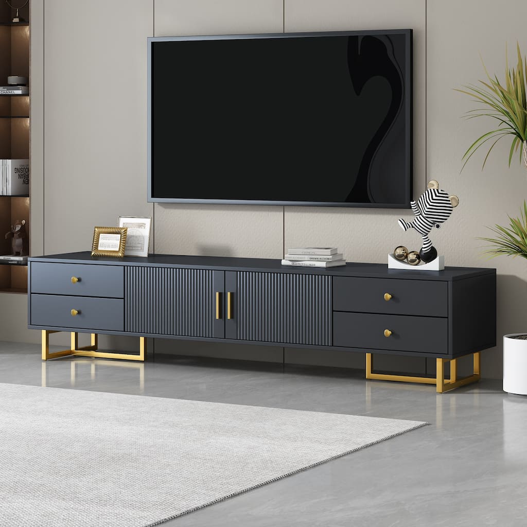 Roomfitters Modern TV Stand for 65 Inch TV and Above, Entertainment Console Cabinet with Storage Compartments, Black