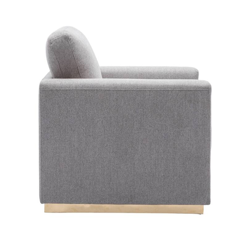 Sylvie Accent Armchair, Gray Linen, Square Modern Gold Base