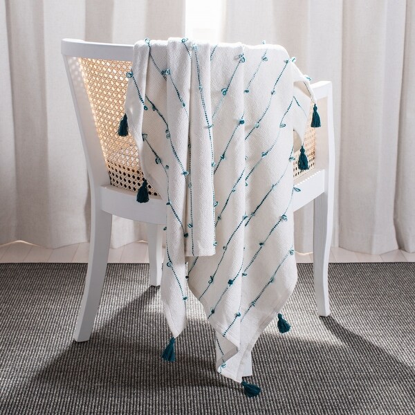 Chenille Striped Decorative Throw Blanket With Tassel