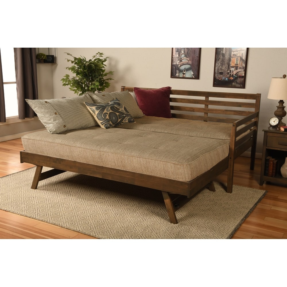 Somette Boho Daybed and Pop Up Bed in Rustic Walnut with Mattresses