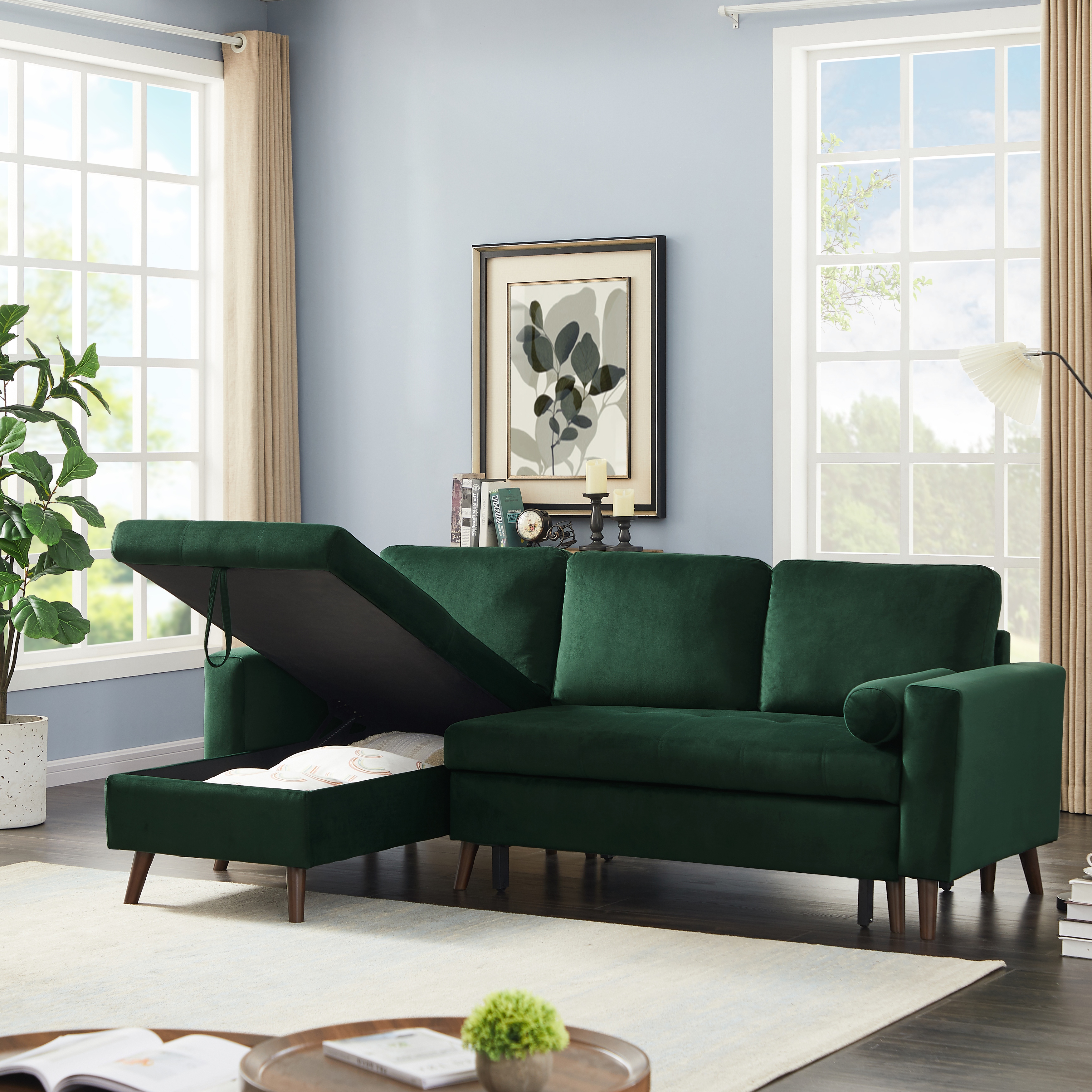Green velvet pull out on sale couch
