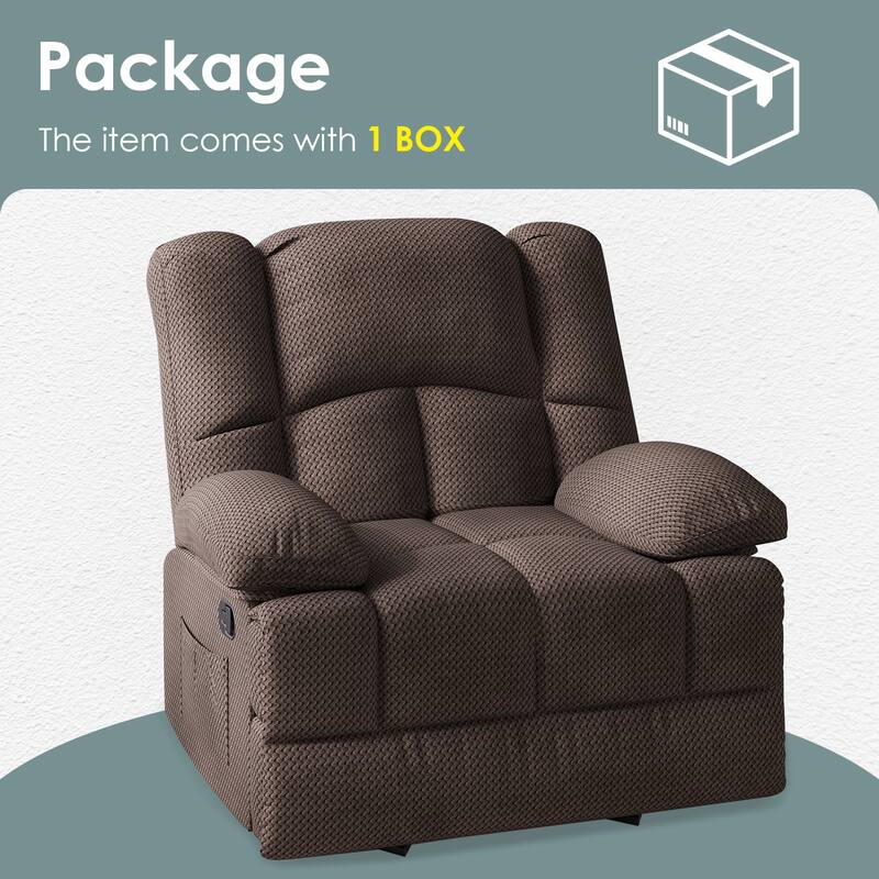 Oversized Recliner Chair, Rocker Chair with Adjustable 3 Relaxation Modes, Lounge Chaise Chair with Storage Bag - Chocolate