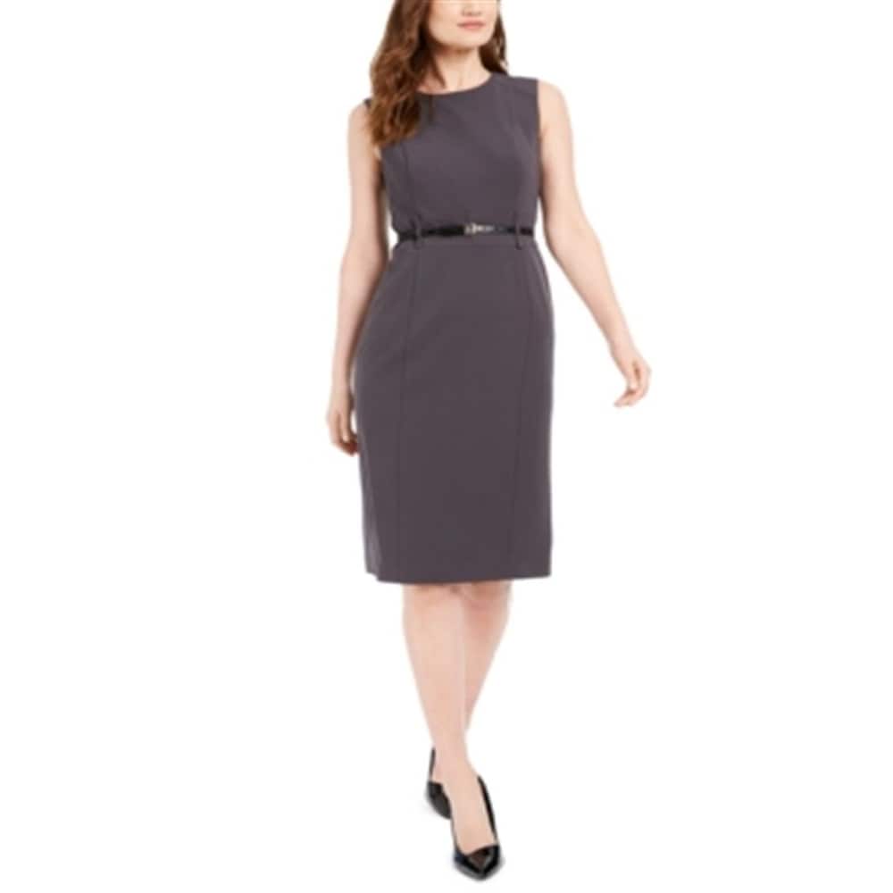 Calvin Klein Women's Belted Sleeveless Sheath Dress Gray Size 2 - Bed Bath  & Beyond - 40557085