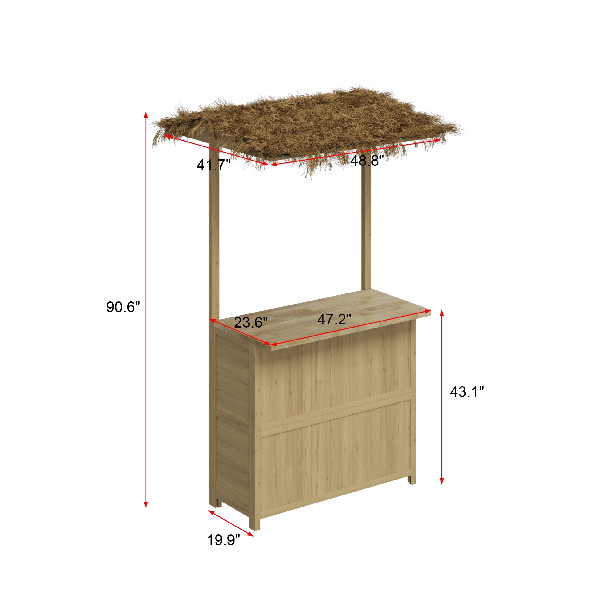 Hawaiian-Style Outdoor Bar Set with PE Grass Canopy and Storage