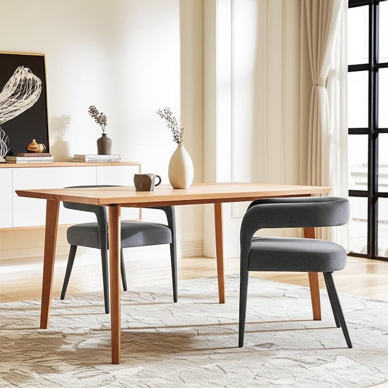 HomeRoots Set of Two Dark Gray Upholstered Linen Open Back Dining Side Chairs - 21 in. x 28 in. x 22 in. - Set of 2 - 21 in. x 28 in.  x 22 in. - Dark Gray