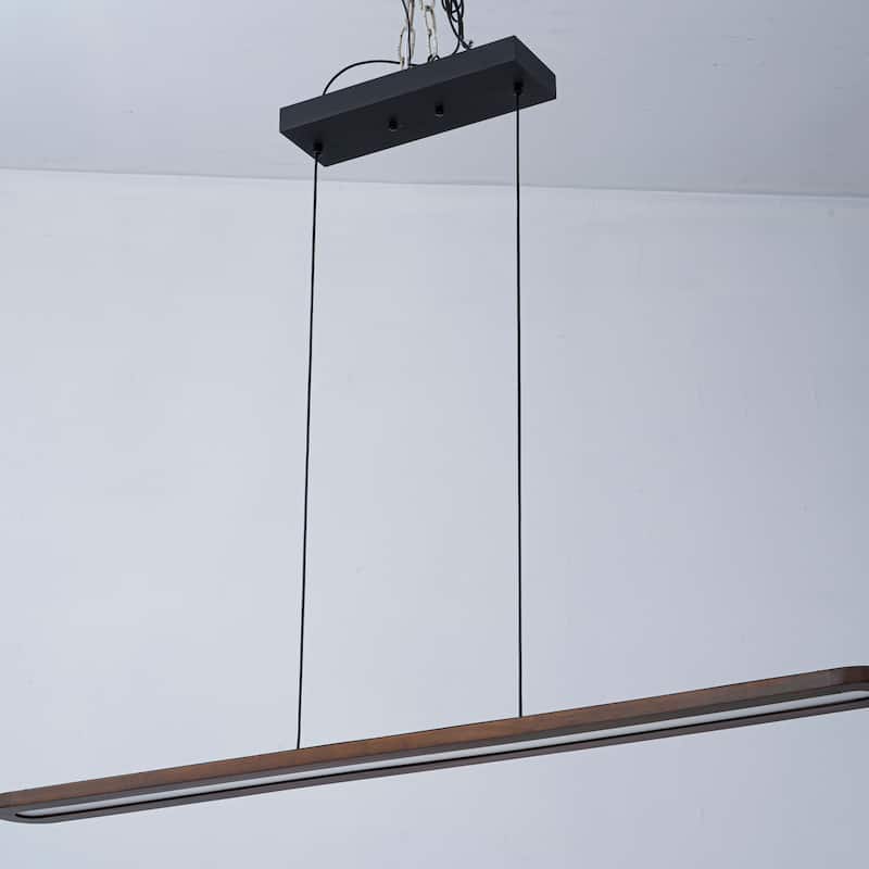 47.2 in. 1-Light Modern Farmhouse Walnut Wood Linear Dimmable Integrated LED Hanging Island Light for Dining Room