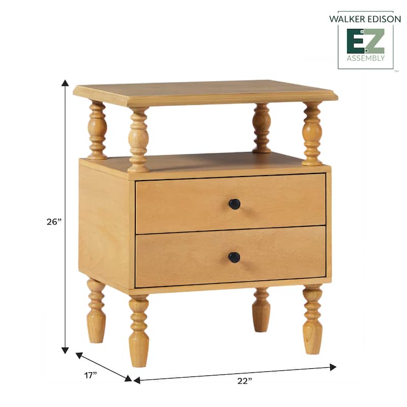 Walker Edison Easy Assembly Solid Wood 2-Drawer Nightstand