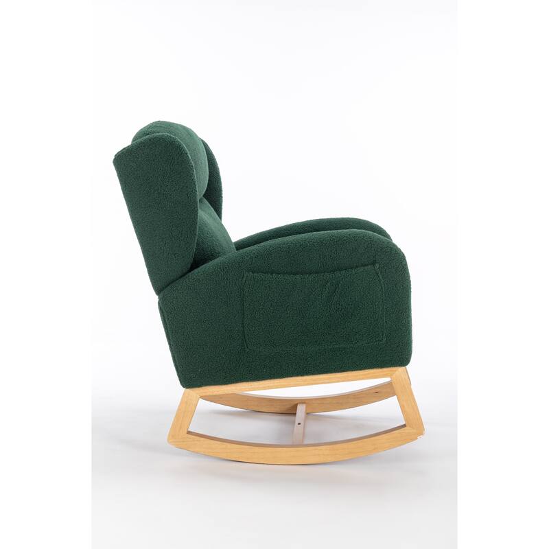 Green Modern 38" High Back Upholstered Rocking Chair with Wood Legs and Packet