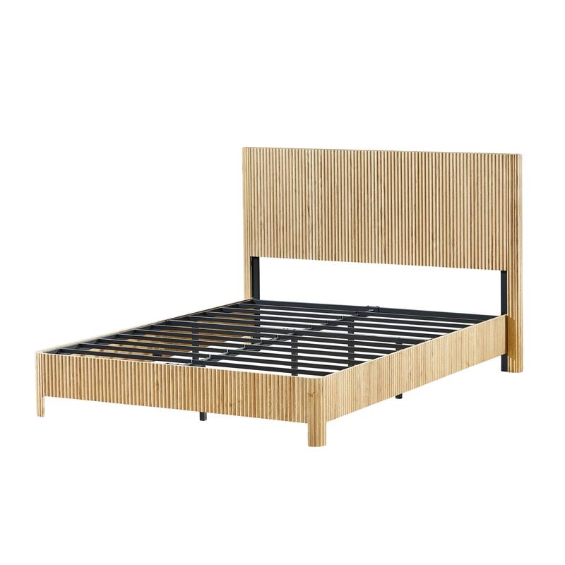 Wooden Corrugated Bed Frame Contemporary Rustic Platform Bed with 44.5" High Headboard/Metal Tubes Support/No Box Spring Needed