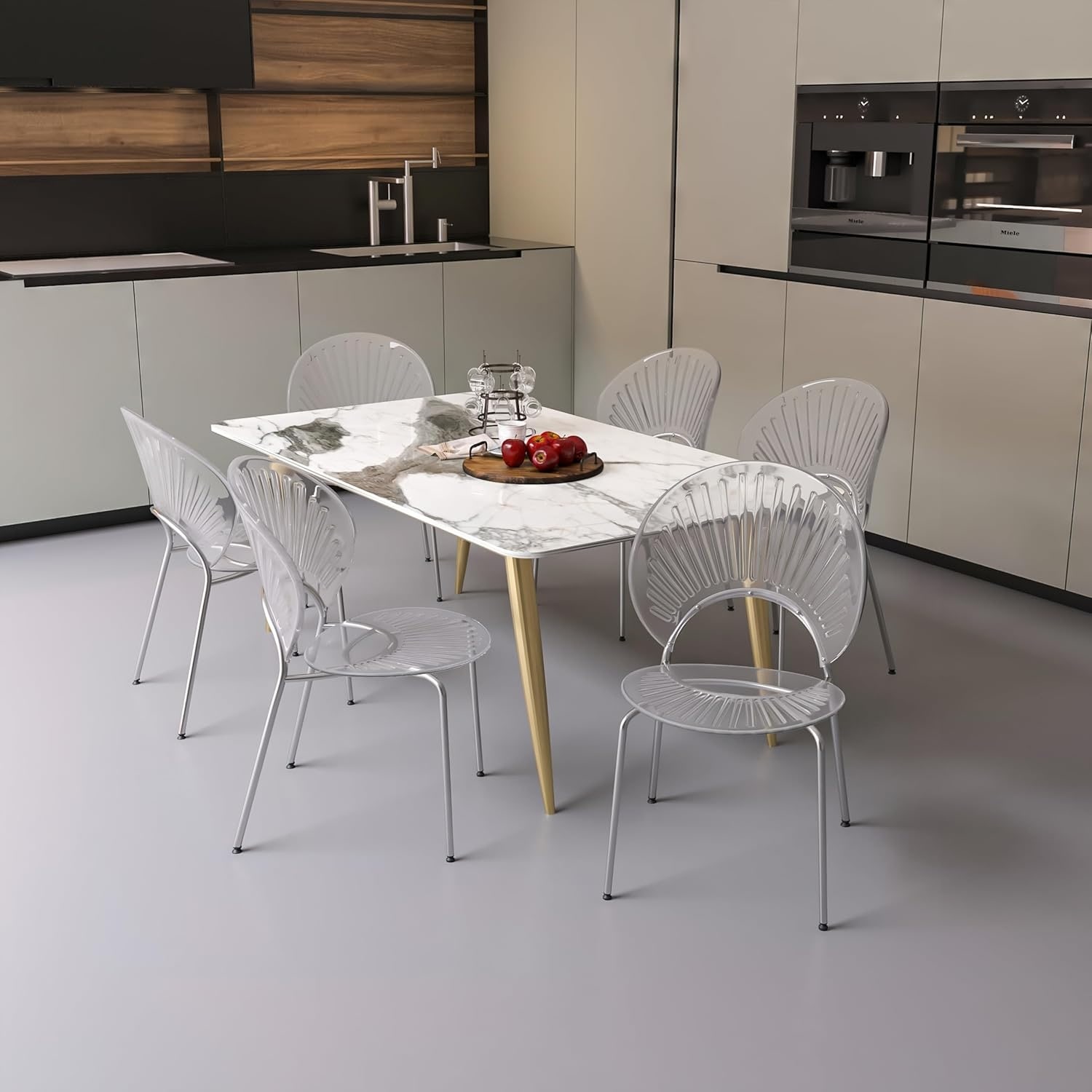 Opulent Modern Stackable Dining Chair Set of 4 - Chrome Metal Base Solid Back - Accent Side Chairs Floor Glides Kitchen Office