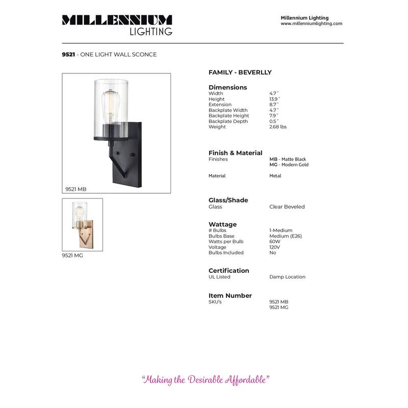Millennium Lighting Beverlly 1 Light Wall Sconce