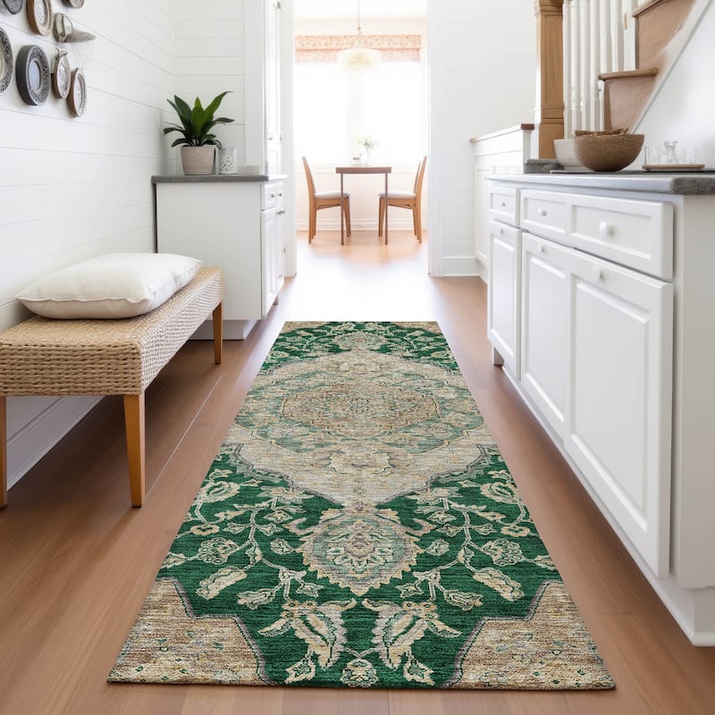 Premium Washable Super Soft Classic Traditional Mayfield Rug - Emerald - 2'3" x 7'6"