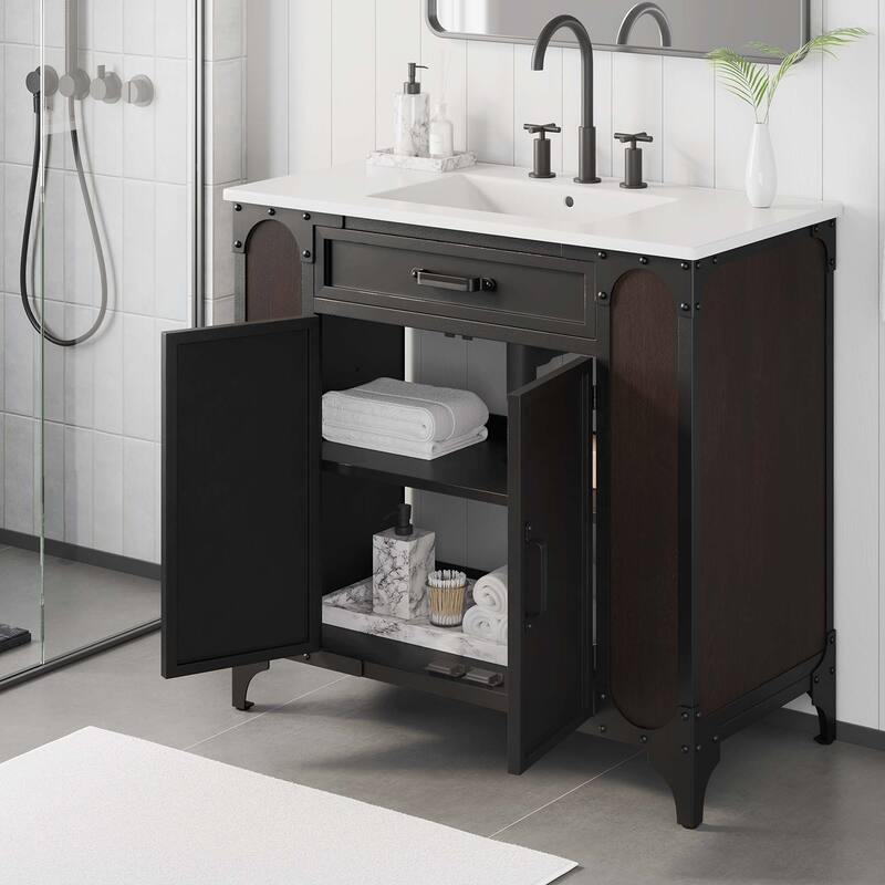 Steamforge Bathroom Vanity Basin Included - 36" - White Black