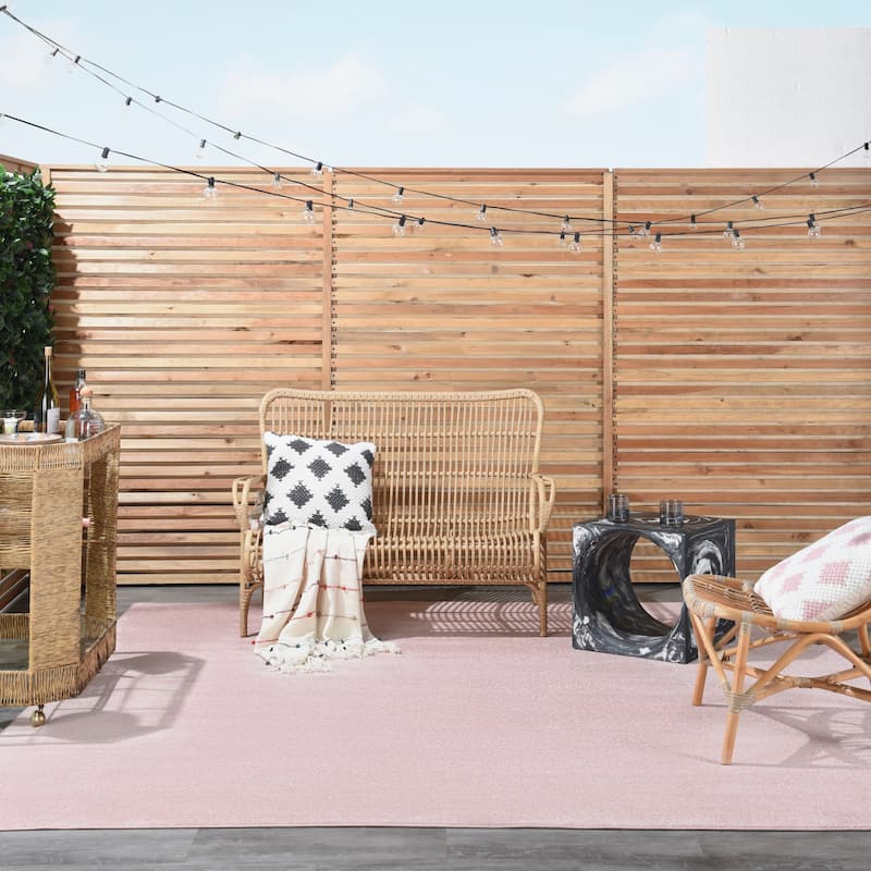 Nourison Essentials Solid Contemporary Indoor/Outdoor Area Rug - 5' Square - Pink