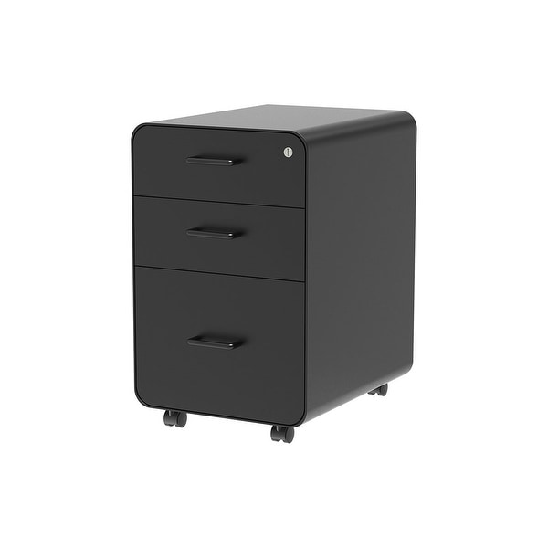 Monoprice Round Corner 3-Drawer File Cabinet - Black With Lockable Drawer - Workstream Collection