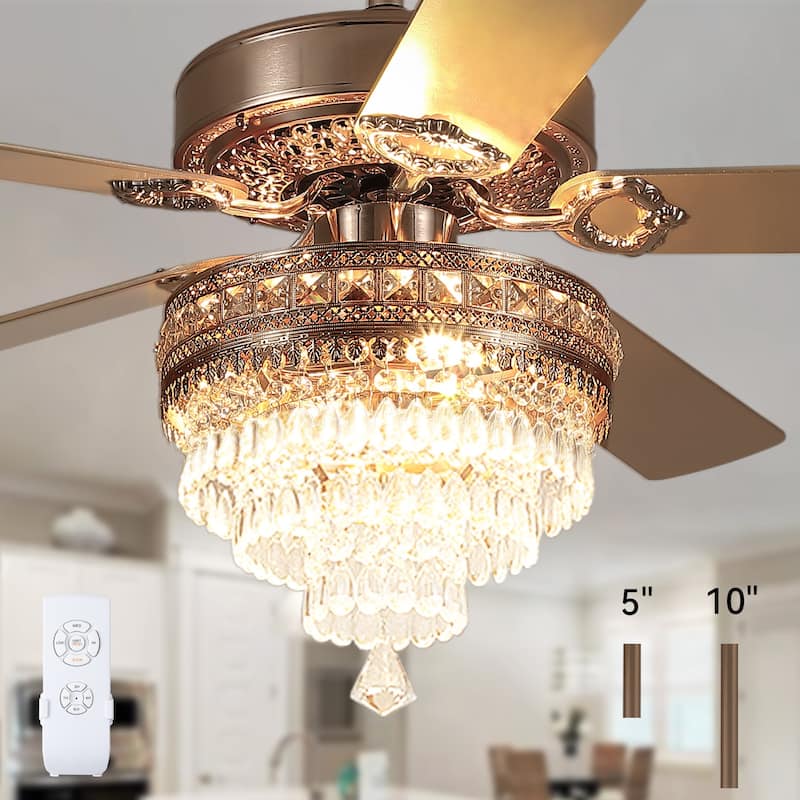 62" Modern Crystal Chandelier Ceiling Fan Light,Reversible Airflow,E12 Bulbs,for Living Room Bedroom,Kitchen,Patio