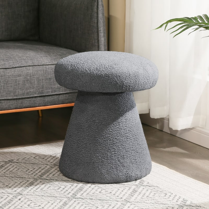 Adeco Mushroom Ottoman Large Soft Foot Stool for Living Room Bedroom - Grey