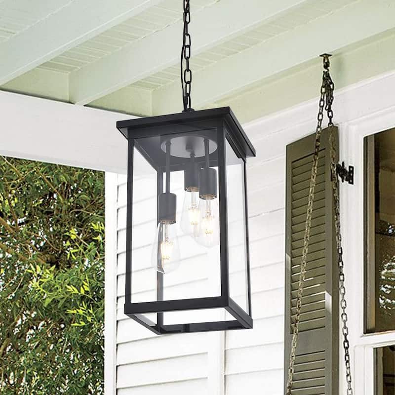 Black Outdoor Pendant Light Fixture, Exterior Chandelier Hanging Lantern for Front Porch, Anti-Rust Waterproof - Black