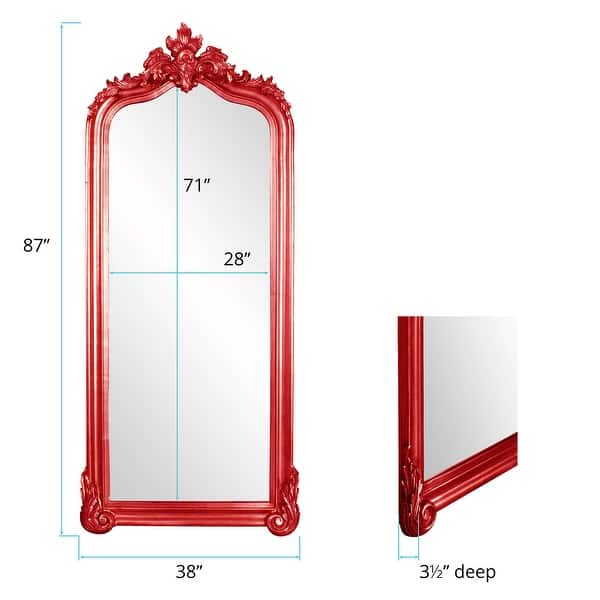 dimension image slide 2 of 15, Allan Andrews Rectangular Oversized Full-Length Floor Mirror with Arched Wood Frame - 87"H x 38"W