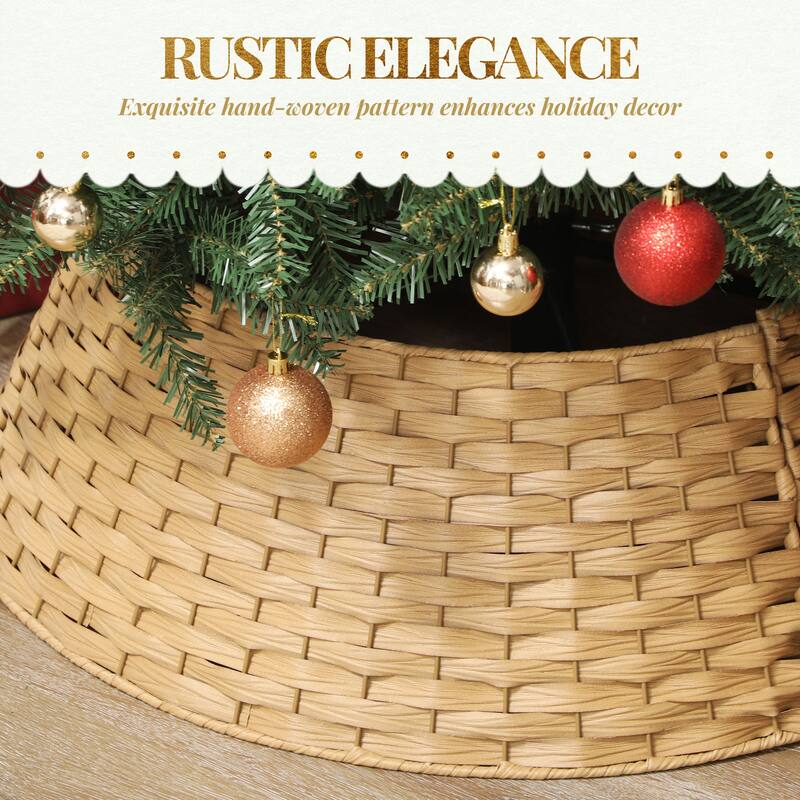 HOMCOM 27 inch Rustic Christmas Tree Collar, Plastic Woven Christmas Tree Skirt, Base Cover for Party, Holiday, Home Decoration