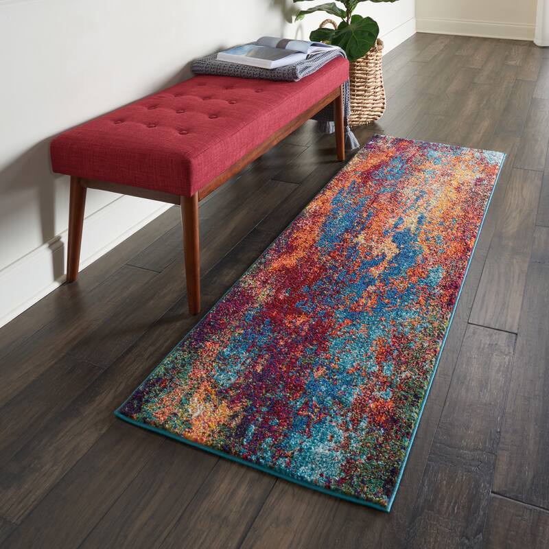 Nourison Celestial Abstract Ombre Area Rug - 2' x 6' Runner - Blue/Red - Rectangle