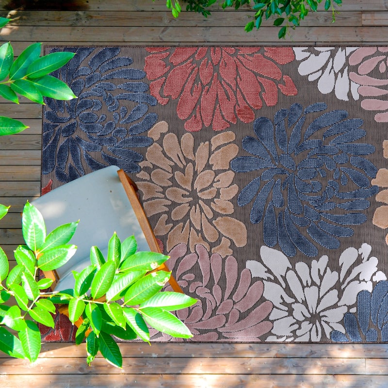 VILLADECOR Floral Indoor Outdoor Area Rug Low High Pile Rugs For Patio
