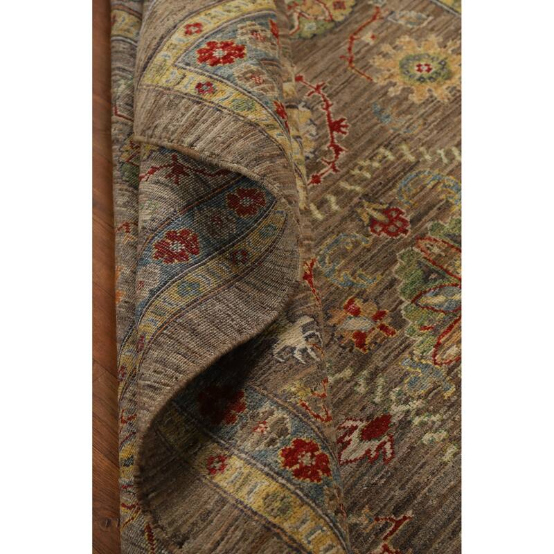 Hand Knotted Oriental 100% Wool Carpet Transitional All-Over Brown Oushak Area Rug - 9' 1'' X 6' 6''