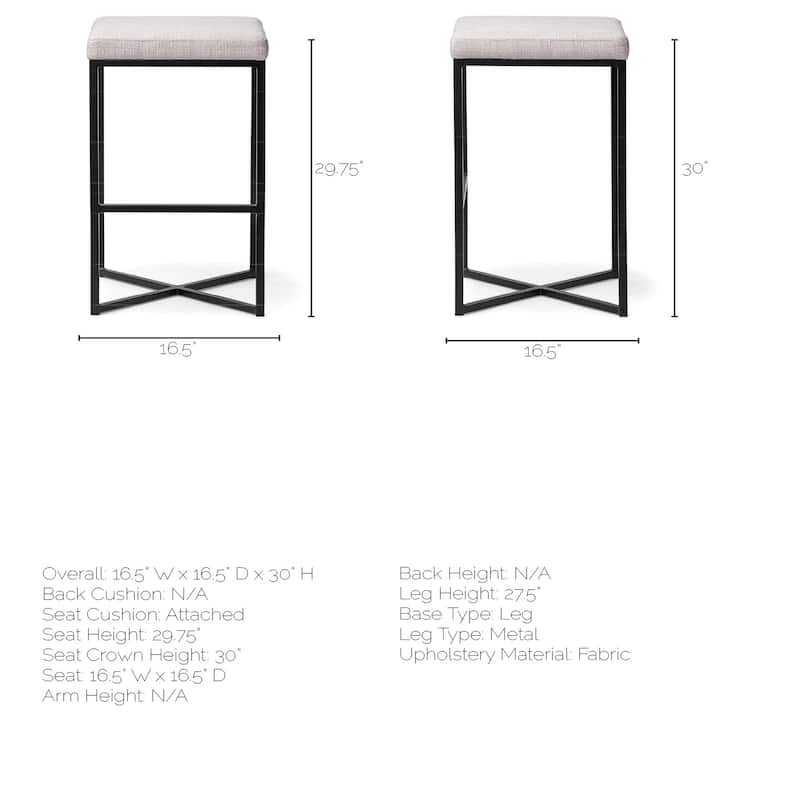 Frodo White Fabric Seat with Black Iron Frame Bar Stool