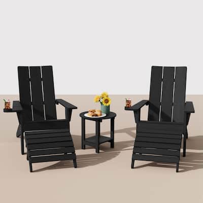 Winsoon 5-Piece All Weather HIPS Outdoor Adirondack Chair Set with Cup Holder, 2 Ottomans and 1 Side Table