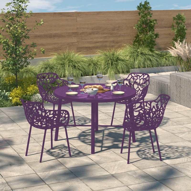 Devon Outdoor Aluminum Dining Chair with Floral Cutout, Stackable, Weather-Resistant, UV-Protected, Indoor/Patio Seating