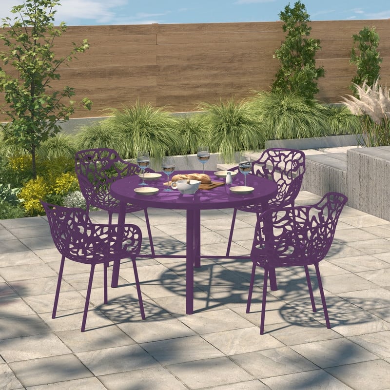 Devon Outdoor Aluminum Dining Chair with Floral Cutout, Stackable, Weather-Resistant, UV-Protected, Indoor/Patio Seating - Purple