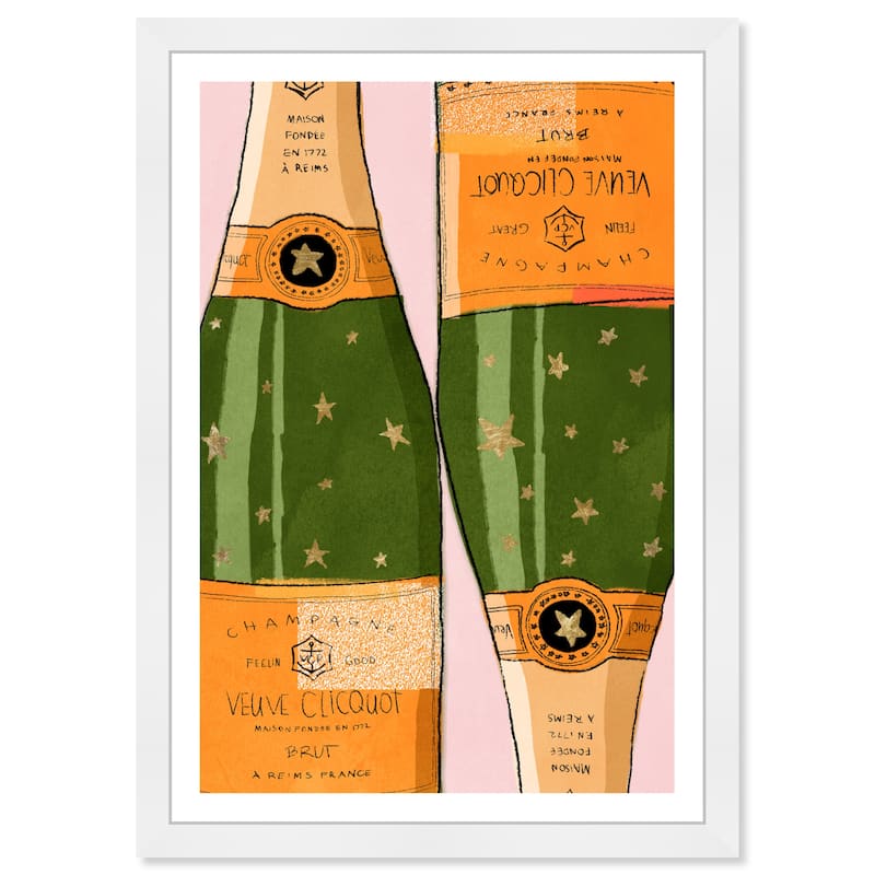 Wynwood Studio 'Shiny Champagne' Drinks and Spirits Orange Wall Art Framed Print