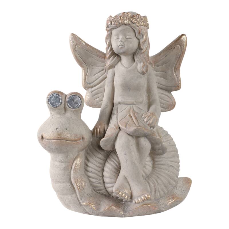 Resin Garden Statuary Fairy Sculpture Glass Orb on Tree Stump - 12" x 8" x 14"